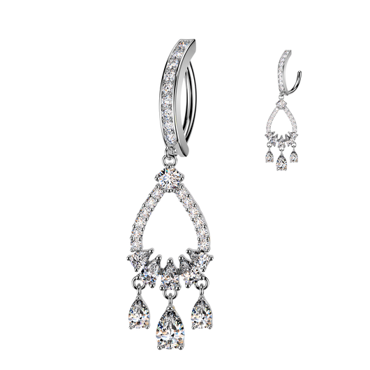Teardrop CZ Chandelier Dangle Hinged Clicker Belly Button Ring