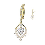 Dancing Heart CZ Dangle Hinged Clicker Belly Button Ring