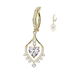 Dancing Heart CZ Dangle Hinged Clicker Belly Button Ring