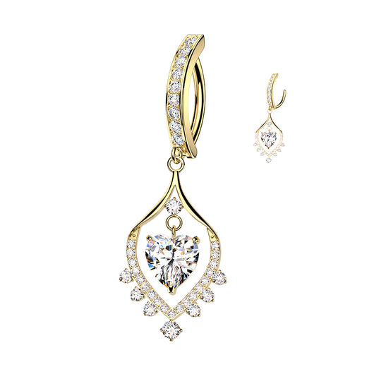 Dancing Heart CZ Dangle Hinged Clicker Belly Button Ring