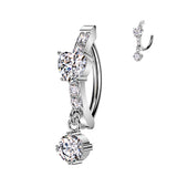 CNC CZ and Heart CZ Center Dangle Hinged Belly Button Ring