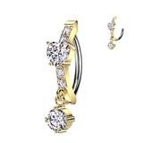CNC CZ and Heart CZ Center Dangle Hinged Belly Button Ring