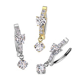 CNC CZ and Heart CZ Center Dangle Hinged Belly Button Ring