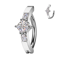 Surgical Steel Hinged Belly Button Ring With Prong CZ