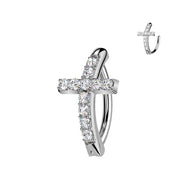 Surgical Steel Hinged Belly Button Ring With CZ Cross