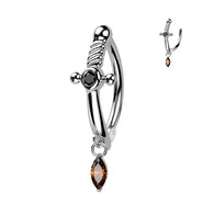 Surgical Steel Hinged Belly Button Ring With Marquise CZ Dangle