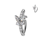 Surgical Steel Hinged Belly Button Ring With CZ Butterfly