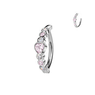 316L Hinged Belly Button Ring With Heart Lined CZ