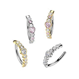 316L Hinged Belly Button Ring With Heart Lined CZ