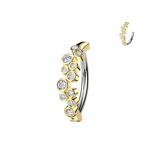 316L Hinged Belly Button Ring With Round CZ Bubbles