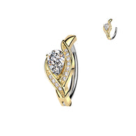 316L Hinged Belly Button Ring With Pave CZ & Large Teardrop CZ