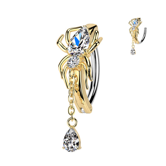 Spider & Tear Drop CZ Dangle Hinged Comfortable Belly Button Ring