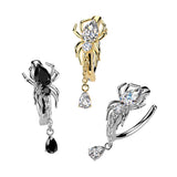 Spider & Tear Drop CZ Dangle Hinged Comfortable Belly Button Ring