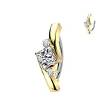 316L Hinged Belly Button Ring With Princess Cut CZ