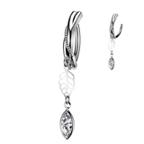 Leaf & Marquise CZ Dangle Hinged Comfortable Belly Button Ring
