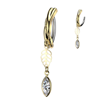 Leaf & Marquise CZ Dangle Hinged Comfortable Belly Button Ring