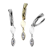 Leaf & Marquise CZ Dangle Hinged Comfortable Belly Button Ring