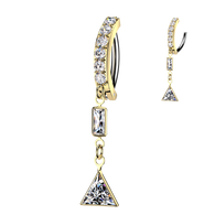 Baguette & Triangle CZ Dangle Hinged Comfortable Belly Button Ring