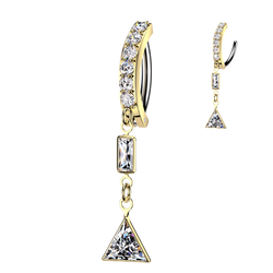 Baguette & Triangle CZ Dangle Hinged Comfortable Belly Button Ring