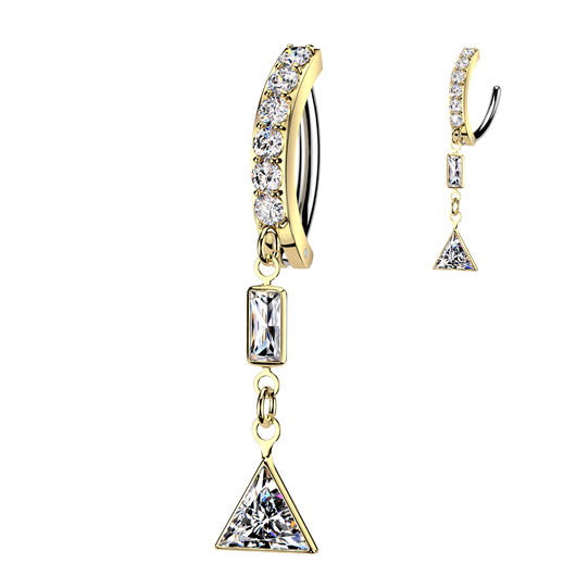 Baguette & Triangle CZ Dangle Hinged Comfortable Belly Button Ring