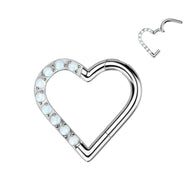 Titanium Hinged Segment Hoop Ring Opal Heart For Nose Septum Cartilage