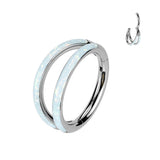 Titanium Hinged Segment Ring 2 Hoop Opal For Nose Septum Cartilage 18G&20G