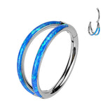 Titanium Hinged Segment Ring 2 Hoop Opal For Nose Septum Cartilage 18G&20G