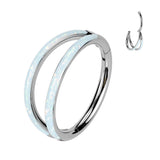 Titanium Hinged Segment Ring 2 Hoop Opal For Nose Septum Cartilage 18G&20G