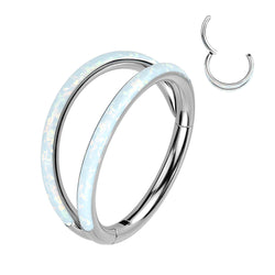 Titanium Hinged Segment Ring 2 Hoop Opal For Nose Septum Cartilage 18G&20G