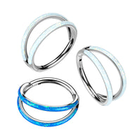 Titanium Opal Double Lined Hinged Ear Catilage Hoop Ring
