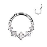 Titanium Hinged Segment Hoop Ring Square CZ For Nose Septum Cartilage