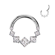 Titanium Hinged Segment Hoop Ring Square CZ For Nose Septum Cartilage