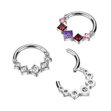 Titanium Hinged Segment Hoop Ring Square CZ For Nose Septum Cartilage