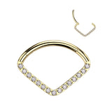 Titanium Hinged Segment Hoop Ring CZ Chevon For Nose Septum Cartilage