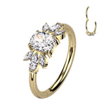 Implant Titanium CZ Marquise Leaf Hinged Segment Hoop Rings Septum