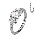Implant Titanium CZ Marquise Leaf Hinged Segment Hoop Rings Septum