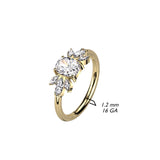 Implant Titanium CZ Marquise Leaf Hinged Segment Hoop Rings Septum
