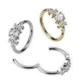 Titanium Hinged Segment Hoop Ring CZ Leaf For Nose Septum Cartilage