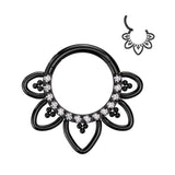 Titanium Hinged Segment Hoop Ring Hearts CZ For Nose Septum Cartilage