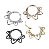 Titanium Hinged Segment Hoop Ring Hearts CZ For Nose Septum Cartilage