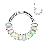 Titanium Hinged Segment Hoop Ring Pave Baguette CZ For Nose Septum Cartilage