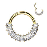 Titanium Hinged Segment Hoop Ring Pave Baguette CZ For Nose Septum Cartilage