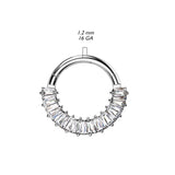 Titanium Hinged Segment Hoop Ring Pave Baguette CZ For Nose Septum Cartilage