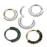 Titanium Hinged Segment Hoop Ring Pave Baguette CZ For Nose Septum Cartilage