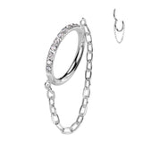 Implant Titanium Pave CZ & Chain Hinged Segment Hoop Ring Ear Cartilage