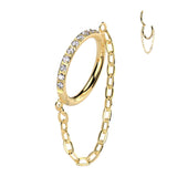 Implant Titanium Pave CZ & Chain Hinged Segment Hoop Ring Ear Cartilage