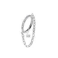 Implant Titanium Pave CZ & Chain Hinged Segment Hoop Ring Ear Cartilage