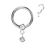 Titanium Hinged Segment Hoop Ring CZ Dangle For Nose Septum Cartilage