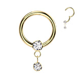 Titanium Hinged Segment Hoop Ring CZ Dangle For Nose Septum Cartilage