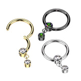 Titanium Hinged Segment Hoop Ring CZ Dangle For Nose Septum Cartilage